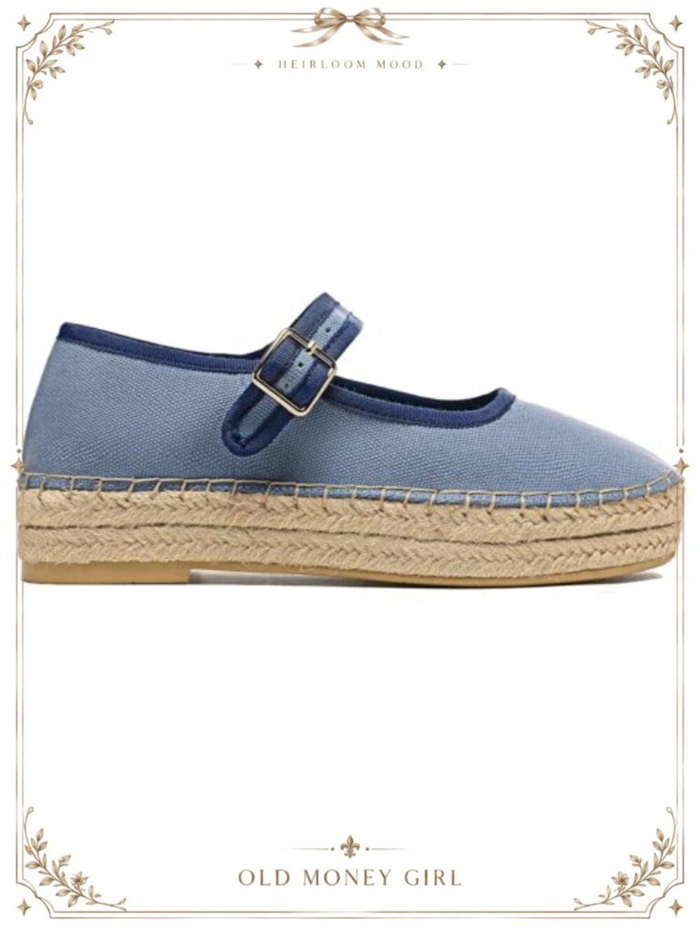 Women's Espadrille Mary Janes Platform Flats Canvas Jute Sole Closed Square Toe